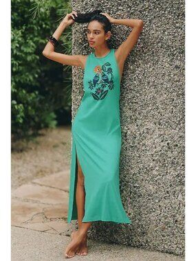 Celandine Muscle T-Shirt Maxi Dress Short Sleeves Women's Size S Green